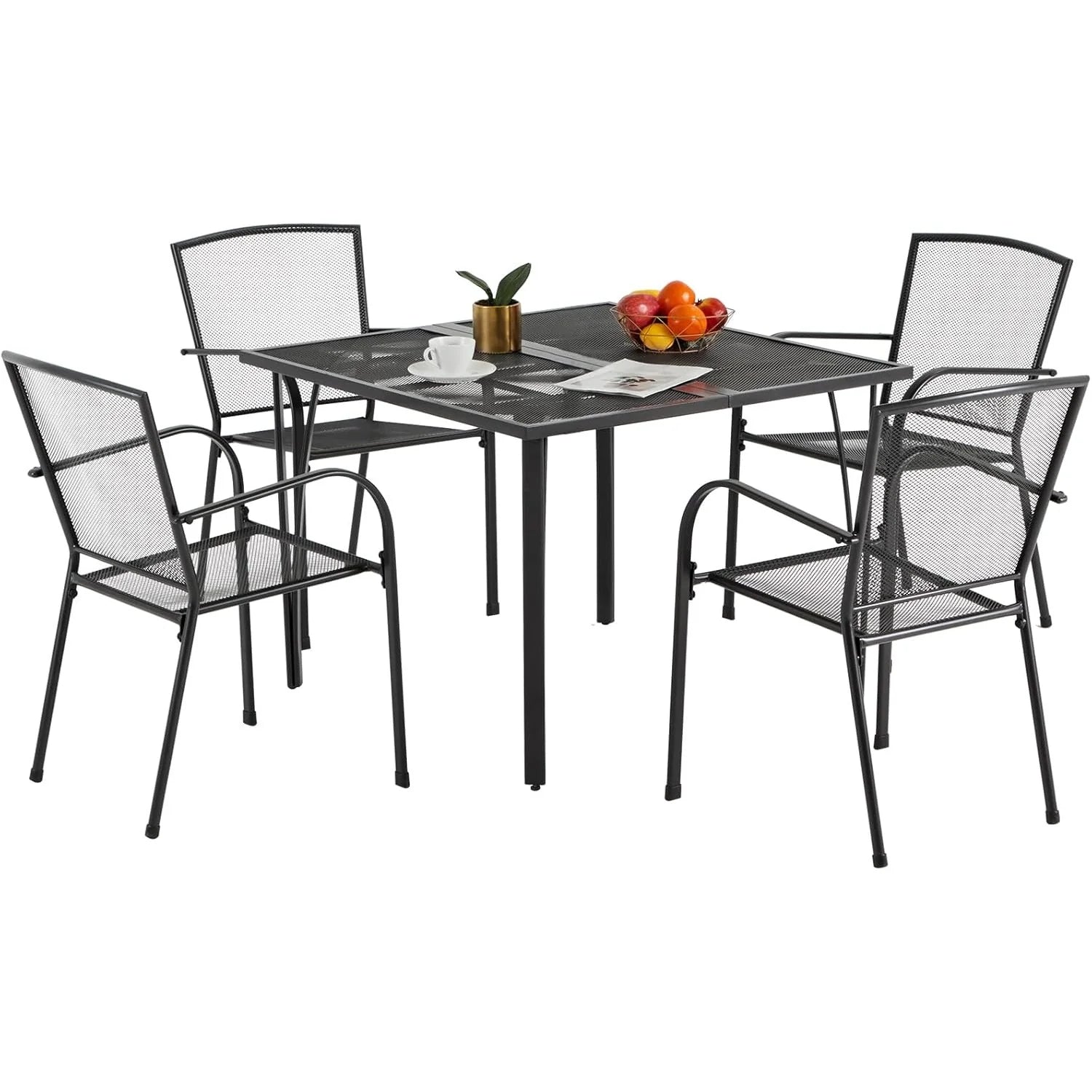 AECOJOY 39.4" Outdoor Patio Dining Table for 4, Metal Patio Table with 1.6" Umbrella Hole