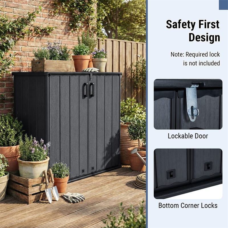 175 Gallon Outdoor Storage Shed, All-Weather Resin Patio Storage Box with Floor, Lockable Door & Removable Shelf, Waterproof Garden Tool Shed
