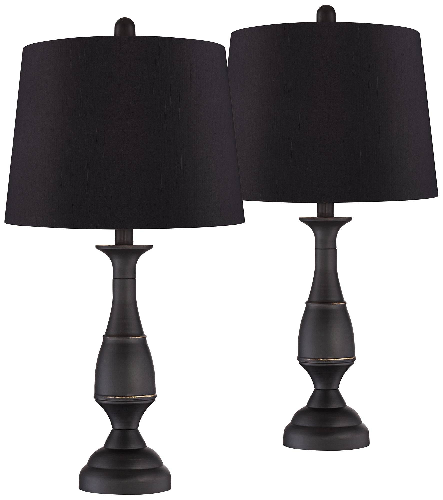 Regency Hill Ben Rustic Farmhouse Table Lamps 25" High Set of 2 Dark Bronze Metal Black Faux Silk Drum Shade for Bedroom Living Room Bedside Office
