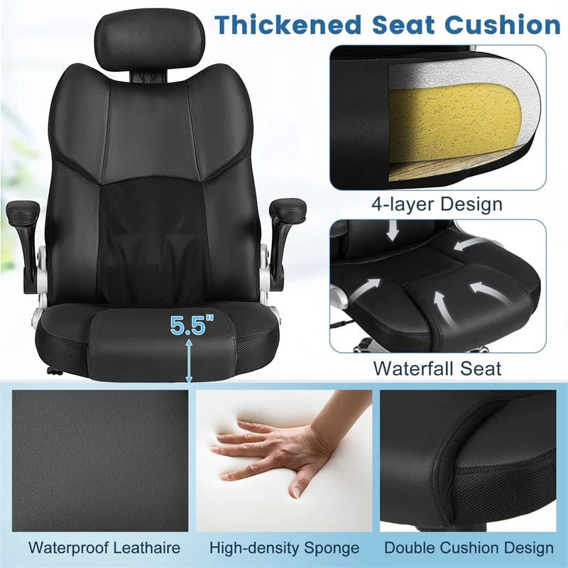 Executive 3D Kneading Massage Office Chair w/ Remote Control, PU Leather Computer Desk Chair w/ Flip-up Armrests, Adjustable Headrest & Lumbar Support