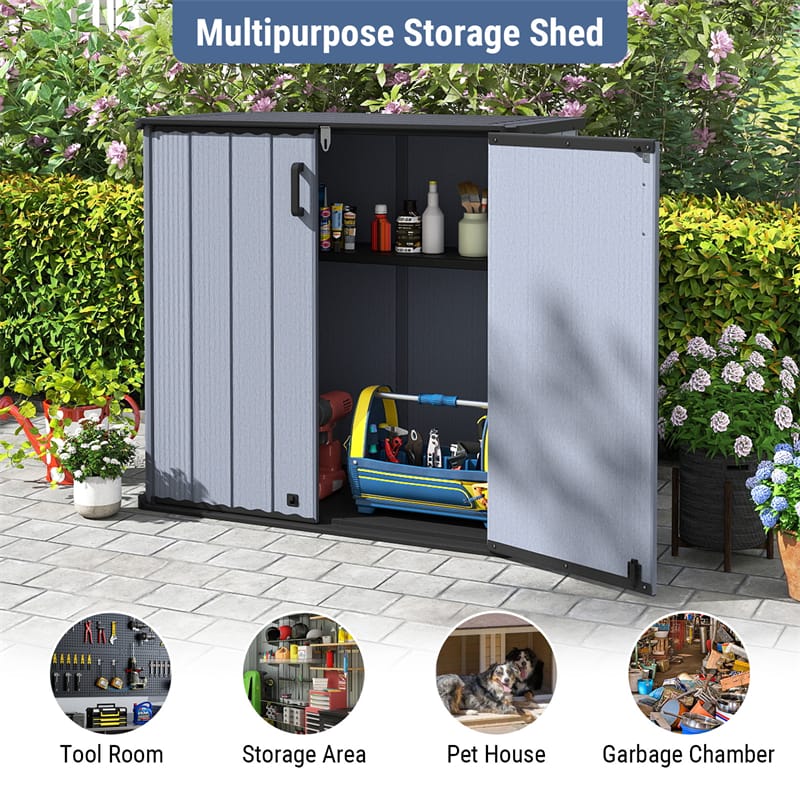 175 Gallon Outdoor Storage Shed, All-Weather Resin Patio Storage Box with Floor, Lockable Door & Removable Shelf, Waterproof Garden Tool Shed