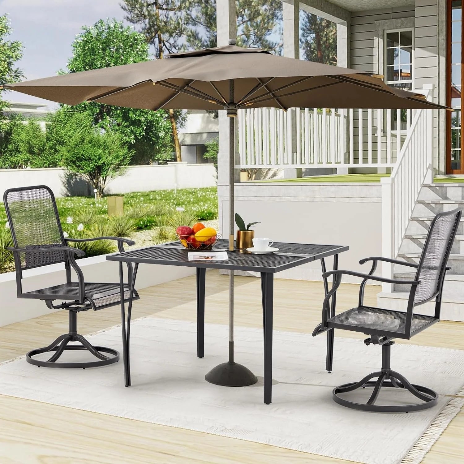 AECOJOY 39.4" Outdoor Patio Dining Table for 4, Metal Patio Table with 1.6" Umbrella Hole