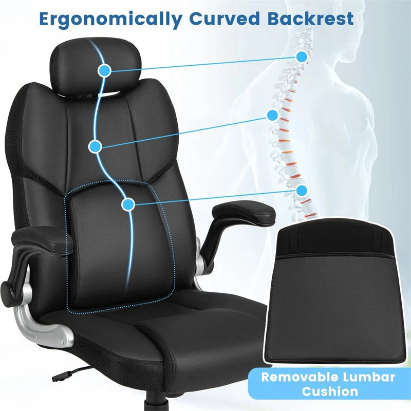 Executive 3D Kneading Massage Office Chair w/ Remote Control, PU Leather Computer Desk Chair w/ Flip-up Armrests, Adjustable Headrest & Lumbar Support