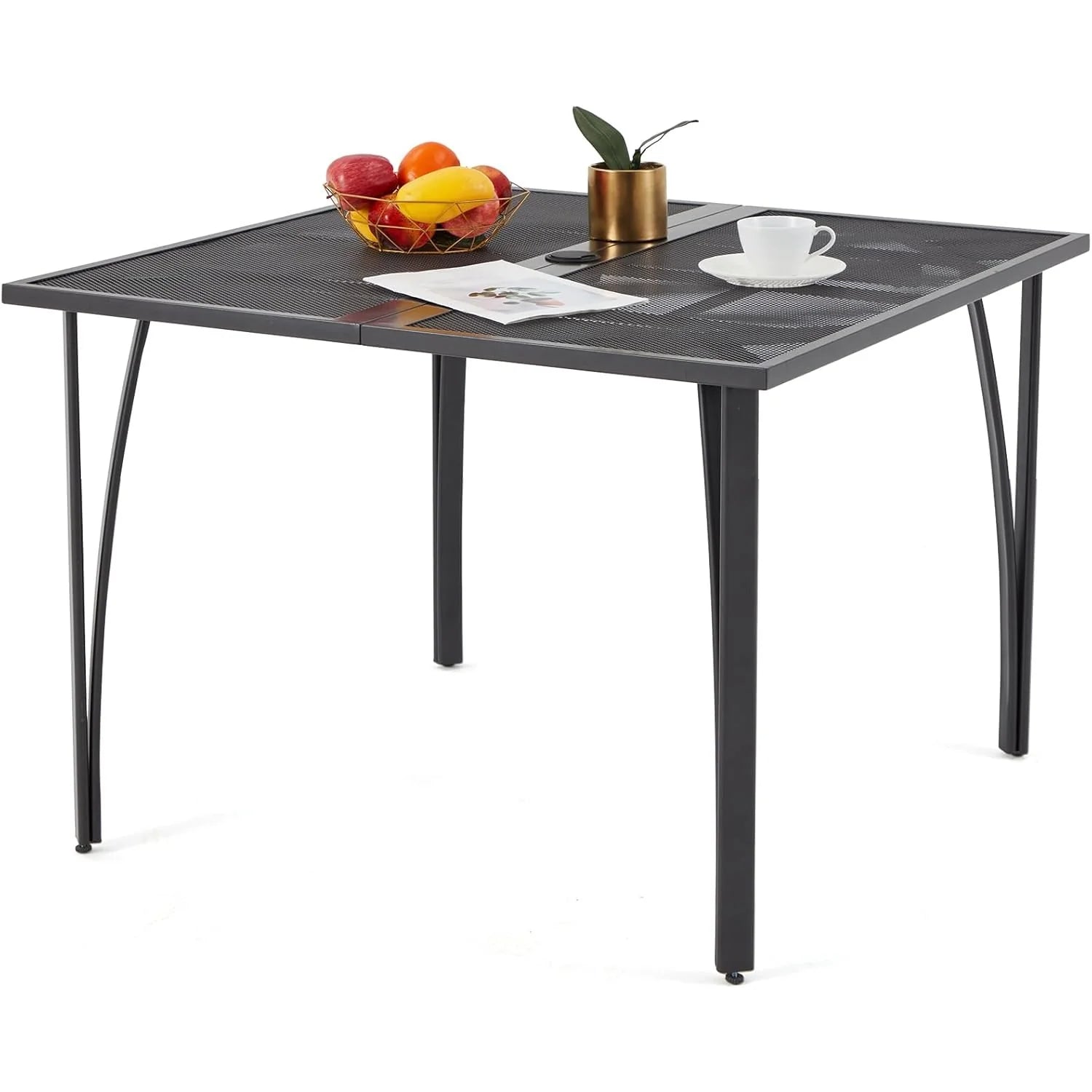 AECOJOY 39.4" Outdoor Patio Dining Table for 4, Metal Patio Table with 1.6" Umbrella Hole