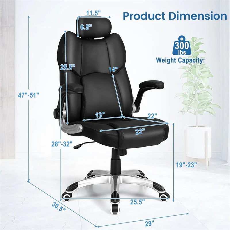 Executive 3D Kneading Massage Office Chair w/ Remote Control, PU Leather Computer Desk Chair w/ Flip-up Armrests, Adjustable Headrest & Lumbar Support