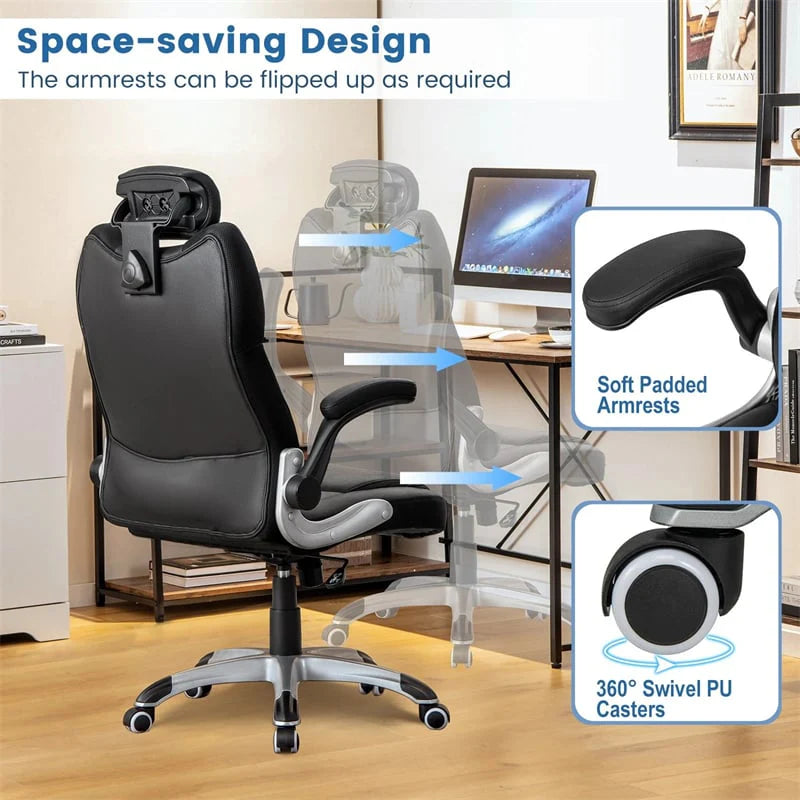 Executive 3D Kneading Massage Office Chair w/ Remote Control, PU Leather Computer Desk Chair w/ Flip-up Armrests, Adjustable Headrest & Lumbar Support