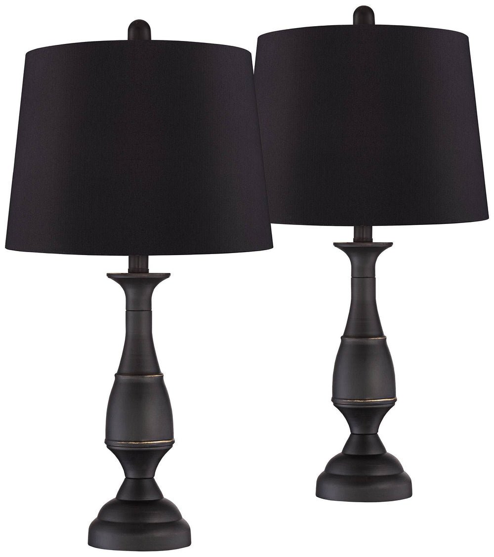 Regency Hill Ben Rustic Farmhouse Table Lamps 25" High Set of 2 Dark Bronze Metal Black Faux Silk Drum Shade for Bedroom Living Room Bedside Office