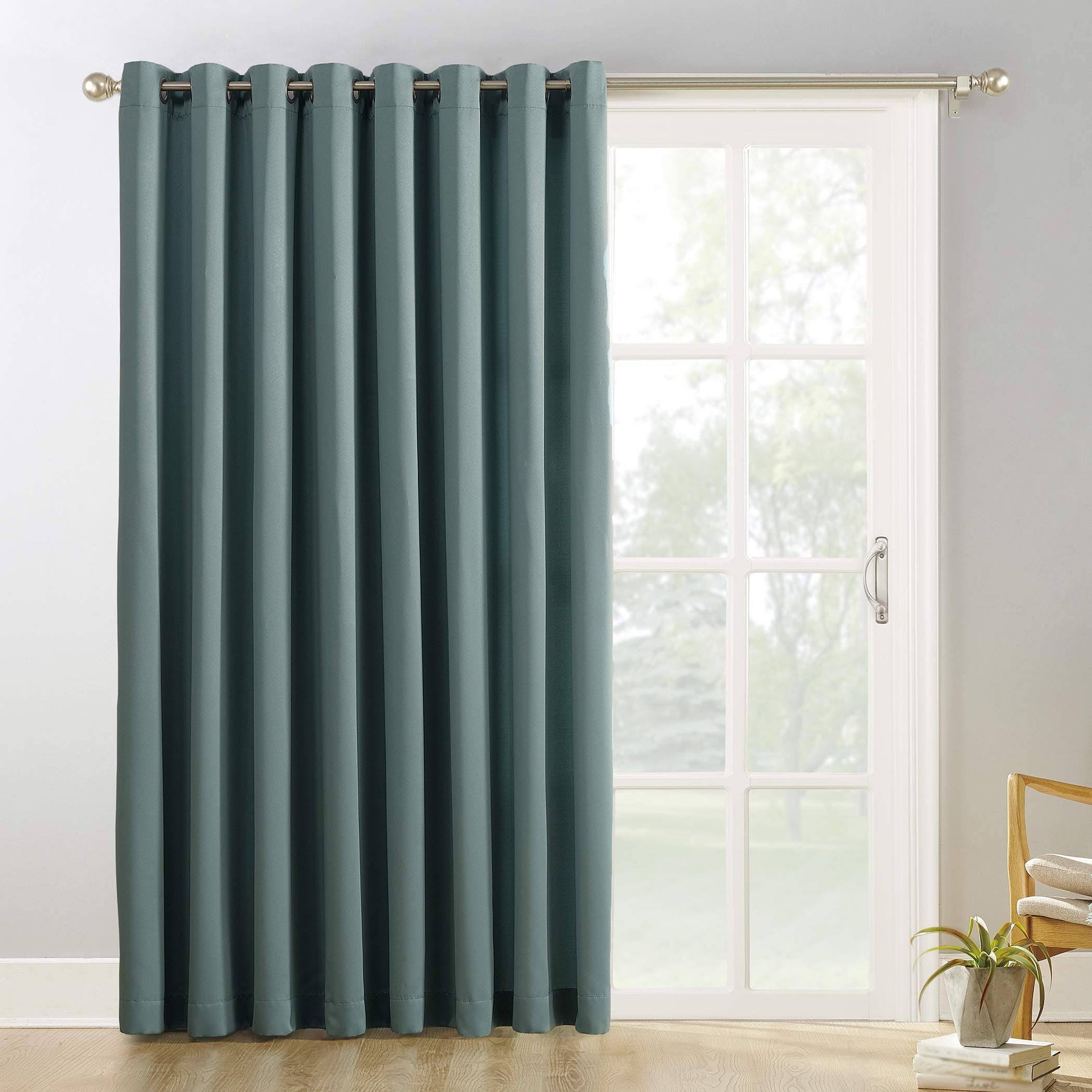 Sun Zero Easton Blackout Patio Door Curtain Panel, 100" x 84", Mineral Green