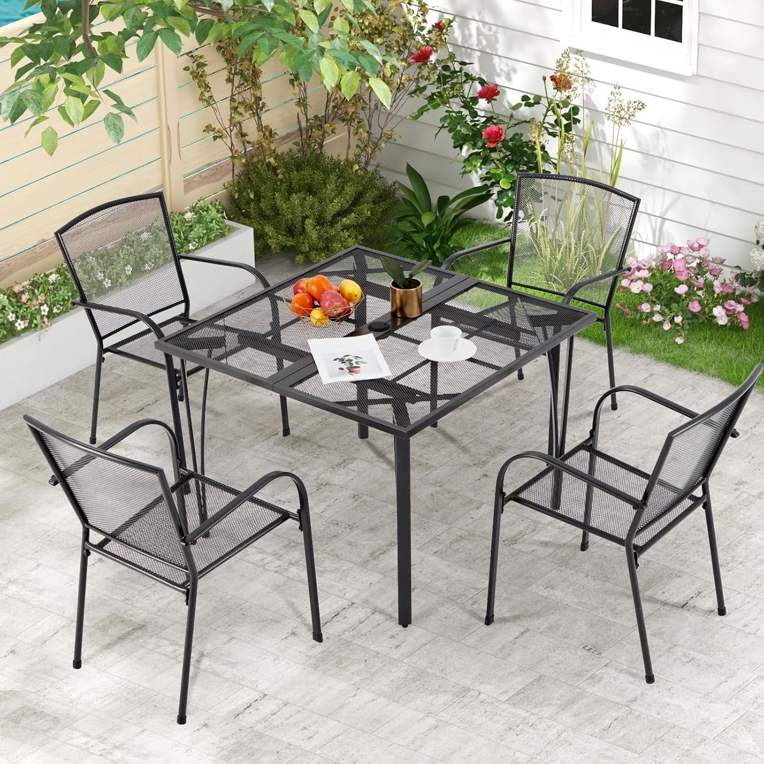 AECOJOY 39.4" Outdoor Patio Dining Table for 4, Metal Patio Table with 1.6" Umbrella Hole