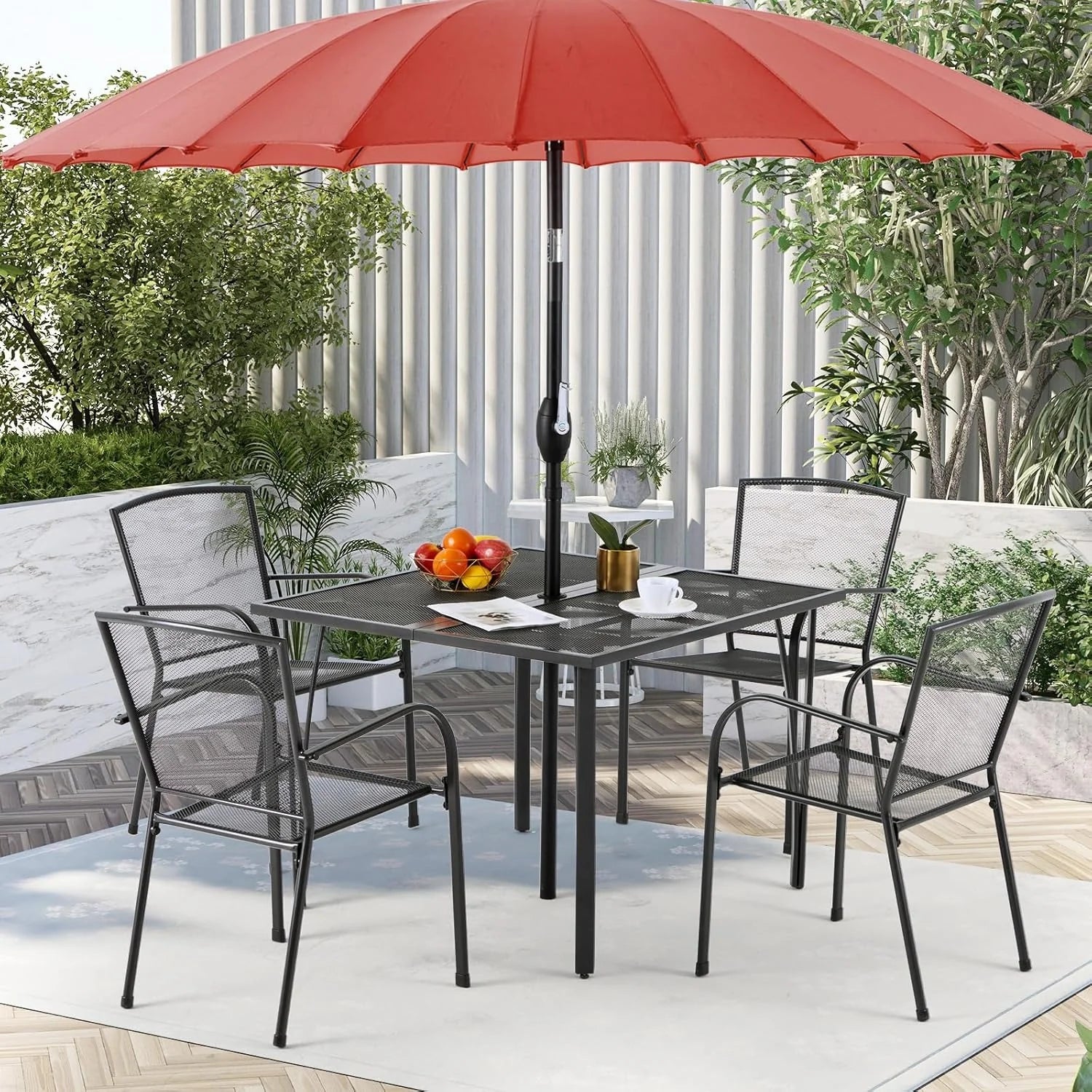 AECOJOY 39.4" Outdoor Patio Dining Table for 4, Metal Patio Table with 1.6" Umbrella Hole