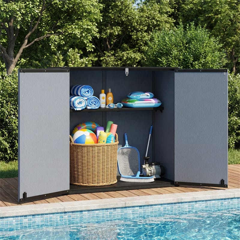 175 Gallon Outdoor Storage Shed, All-Weather Resin Patio Storage Box with Floor, Lockable Door & Removable Shelf, Waterproof Garden Tool Shed