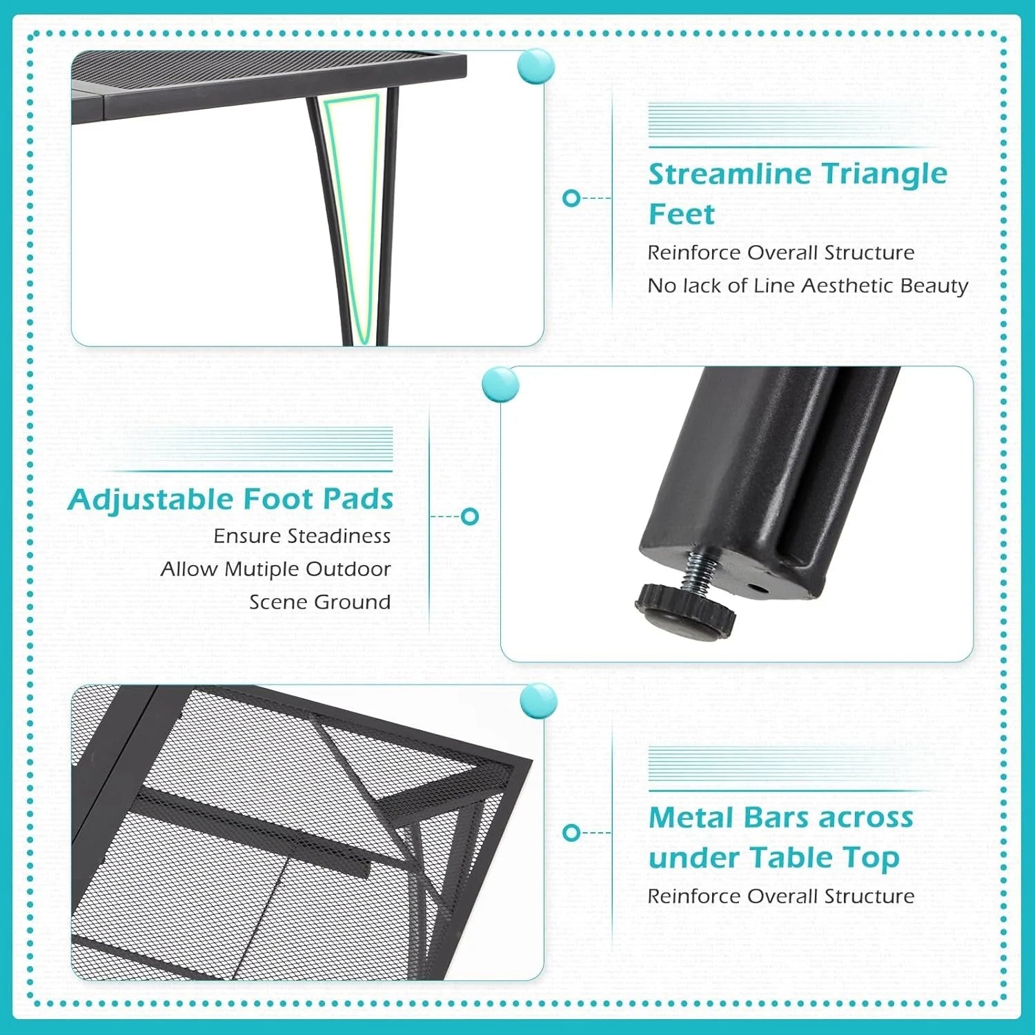 AECOJOY 39.4" Outdoor Patio Dining Table for 4, Metal Patio Table with 1.6" Umbrella Hole