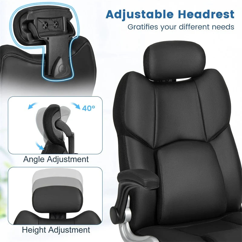 Executive 3D Kneading Massage Office Chair w/ Remote Control, PU Leather Computer Desk Chair w/ Flip-up Armrests, Adjustable Headrest & Lumbar Support