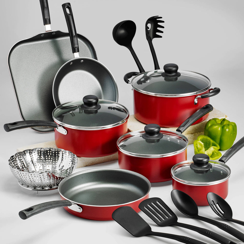 Tramontina PrimaWare 18-Piece Nonstick Cookware Set, Red