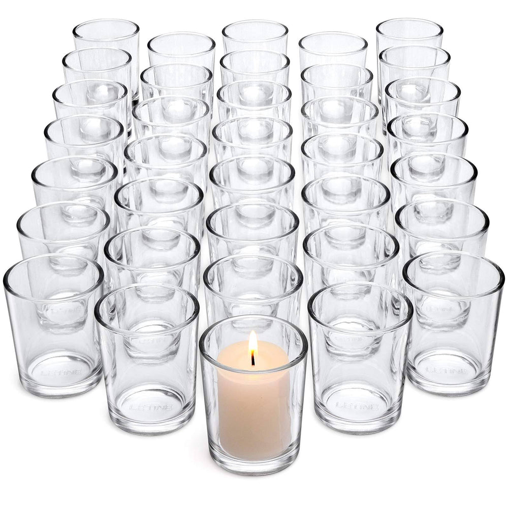 Letine Tealight Glass Votive Candle Holders Bulk Set of 36 - Clear Candle Holder for Festival Decor/Wedding Propose Parties Holiday and Home Decor