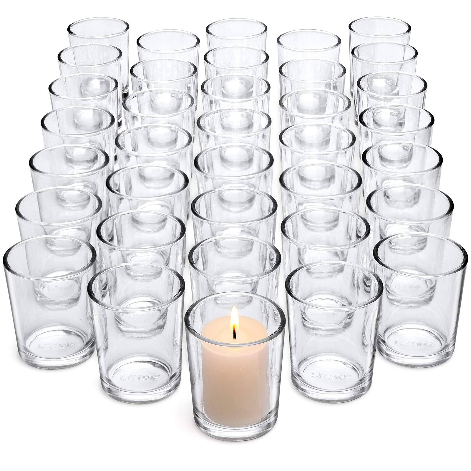 Letine Tealight Glass Votive Candle Holders Bulk Set of 36 - Clear Candle Holder for Festival Decor/Wedding Propose Parties Holiday and Home Decor