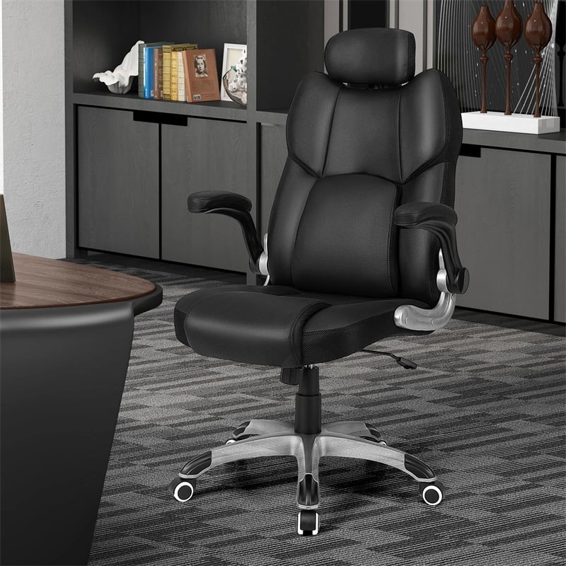 Executive 3D Kneading Massage Office Chair w/ Remote Control, PU Leather Computer Desk Chair w/ Flip-up Armrests, Adjustable Headrest & Lumbar Support