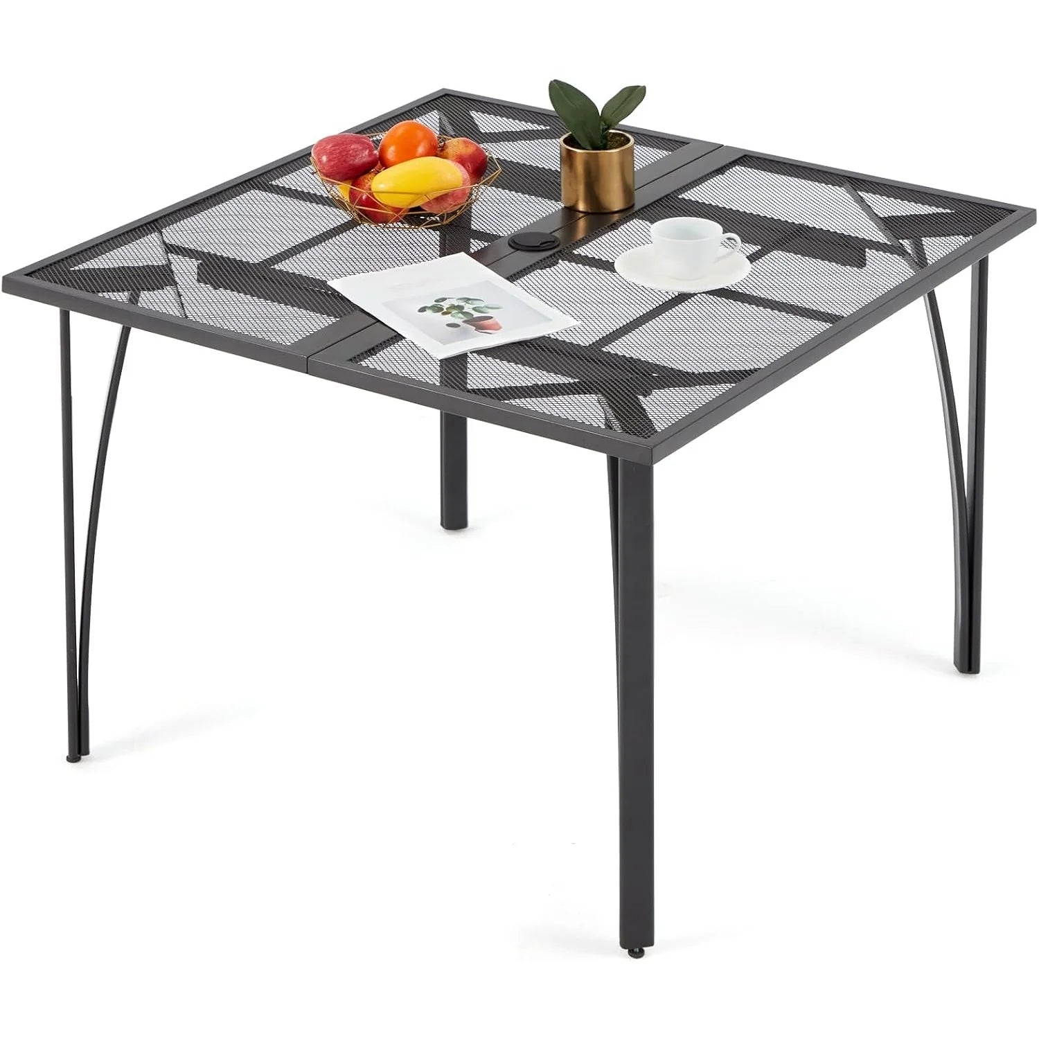 AECOJOY 39.4" Outdoor Patio Dining Table for 4, Metal Patio Table with 1.6" Umbrella Hole