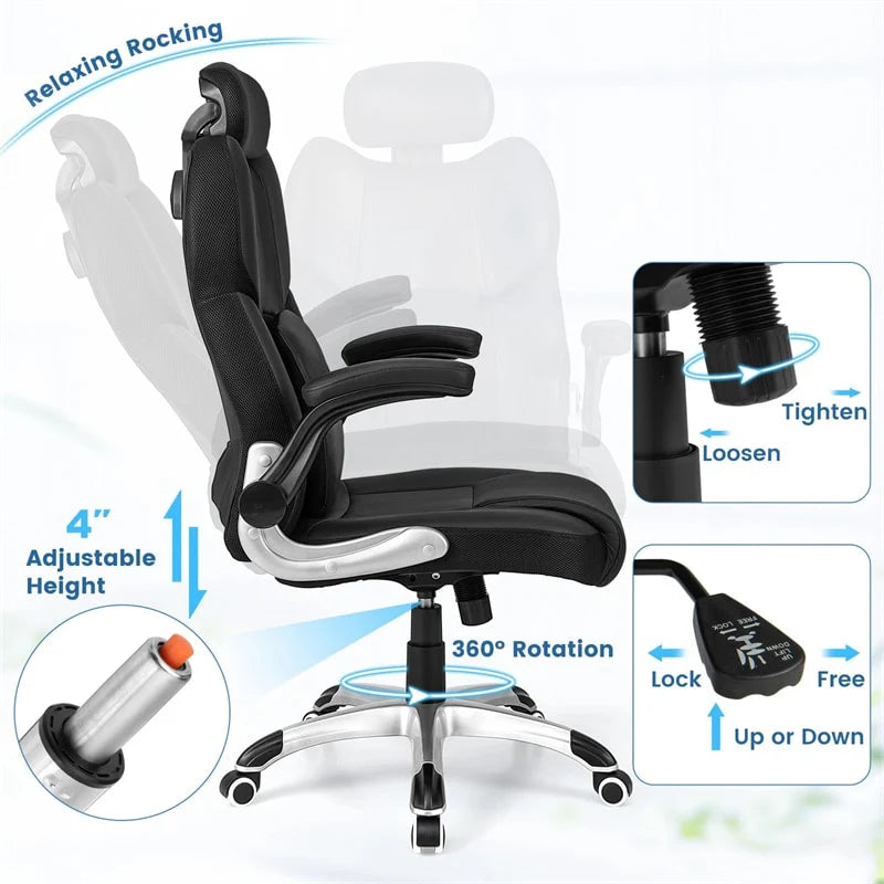 Executive 3D Kneading Massage Office Chair w/ Remote Control, PU Leather Computer Desk Chair w/ Flip-up Armrests, Adjustable Headrest & Lumbar Support